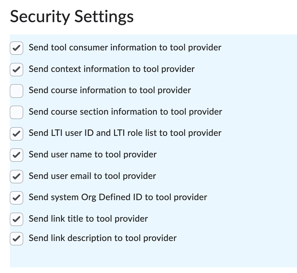 security settings check box